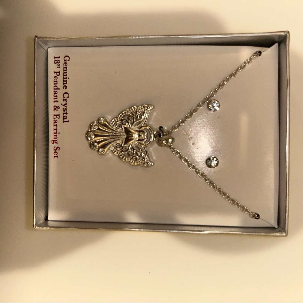 Genuine Crystal 18” Angel Pendant & Earring Set